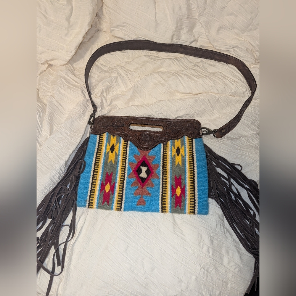 American Darling clutch/purse with tooled leather and fringe